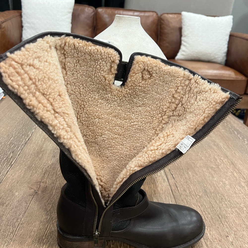 UGG Two-Tone Brown & Black Leather Riding Boots - Picture 7 of 8